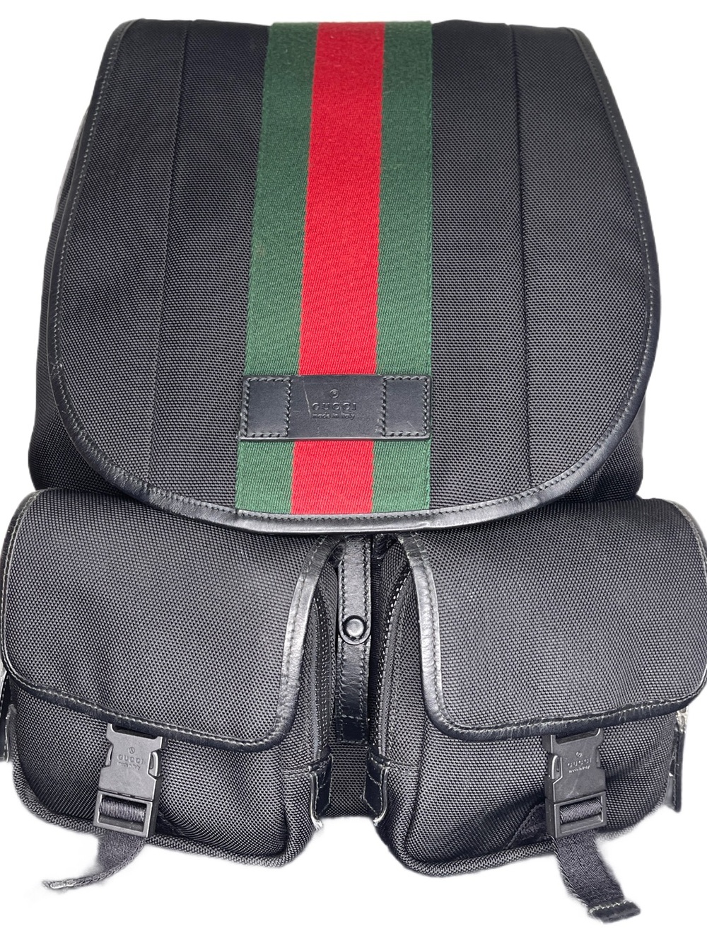 Gucci Black Backpack with Sherryline Stripe